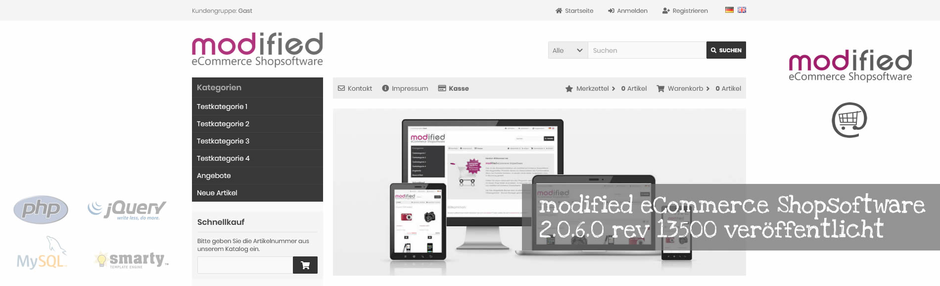 Die modified eCommerce Shopsoftware Verion 2.0.6.0 rev 13500 wurde am 01.04.2021 veröffentlicht