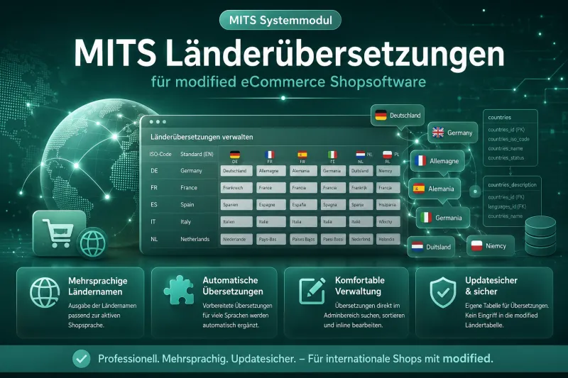 MITS Länderübersetzungen für modified eCommerce Shopsoftware