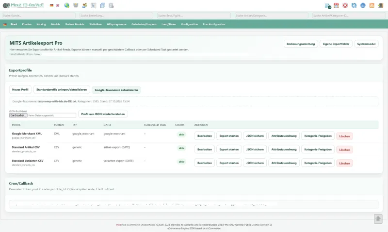 MITS Artikelexport Pro – Google Shopping & Produktfeeds