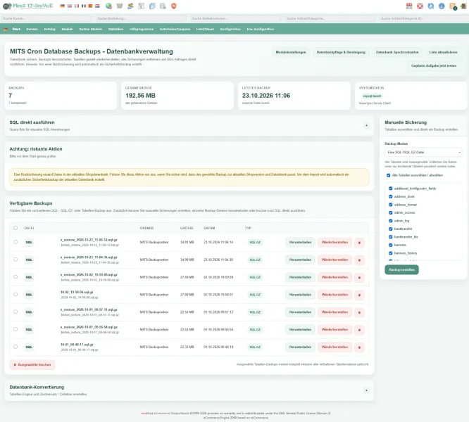 Schermafbeelding van de module MITS Cron Database Backups voor databaseback-ups.