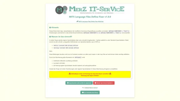 MITS Language Files Define Fixer für modified eCommerce Shopsoftware