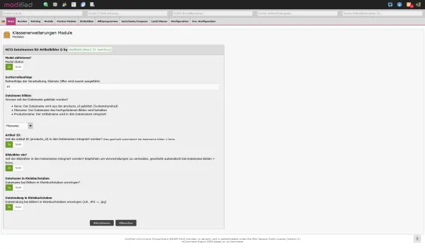 Screenshot von den Einstellungmöglichkeiten des Klassenerweiterungsmoduls