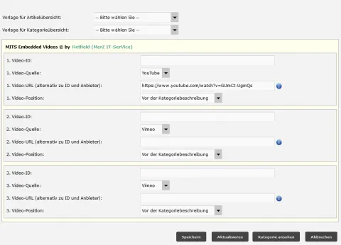 MITS Embedded Videos (YouTube/Vimeo für Produkte und Kategorien)