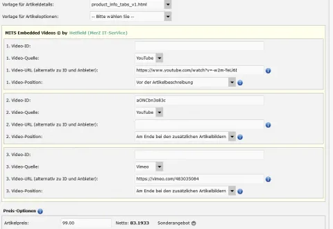MITS Embedded Videos (YouTube/Vimeo für Produkte und Kategorien)